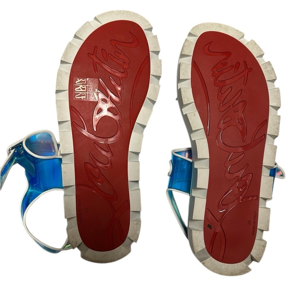 Christian Louboutin Nappa PVC Duniss Cool Flat Sandals Blanco/Blue Sz 39 - Picture 14 of 16